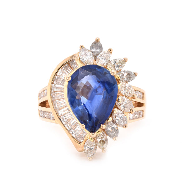 14 Karat Yellow Gold Sapphire and Diamond Cocktail Ring