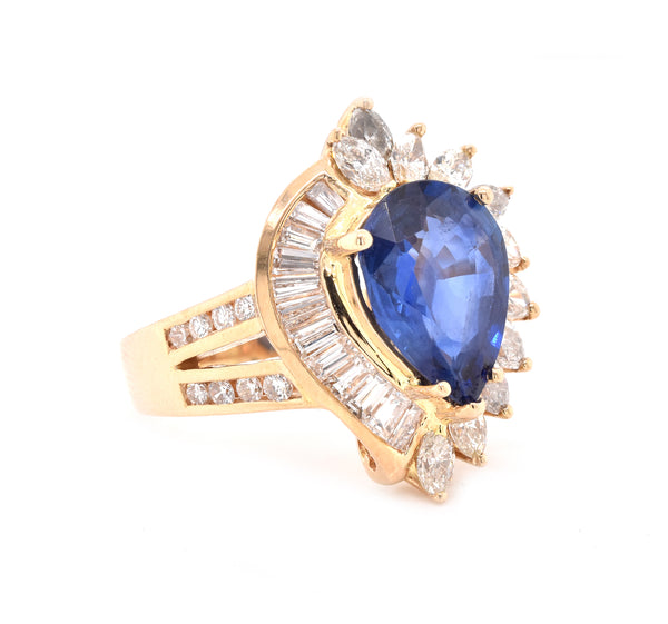 14 Karat Yellow Gold Sapphire and Diamond Cocktail Ring