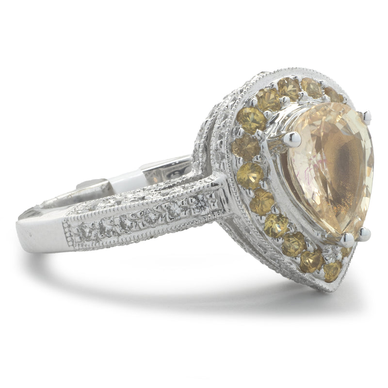 18 Karat White Gold Yellow Sapphire and Diamond Ring