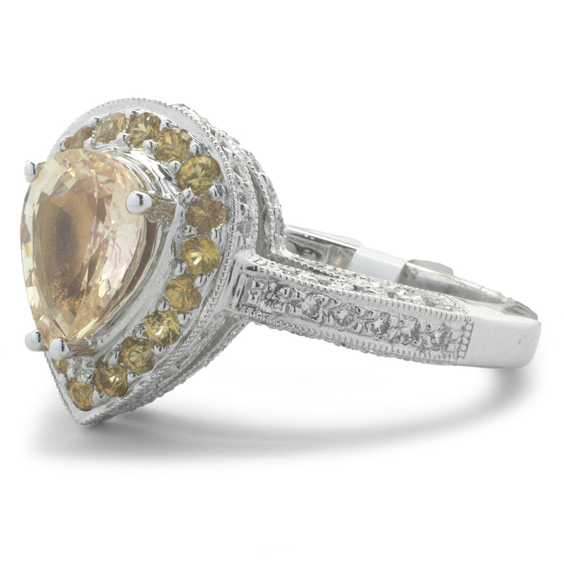 18 Karat White Gold Yellow Sapphire and Diamond Ring