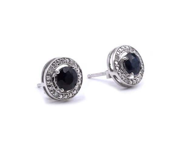 14 Karat White Gold Sapphire and Diamond Stud Earrings