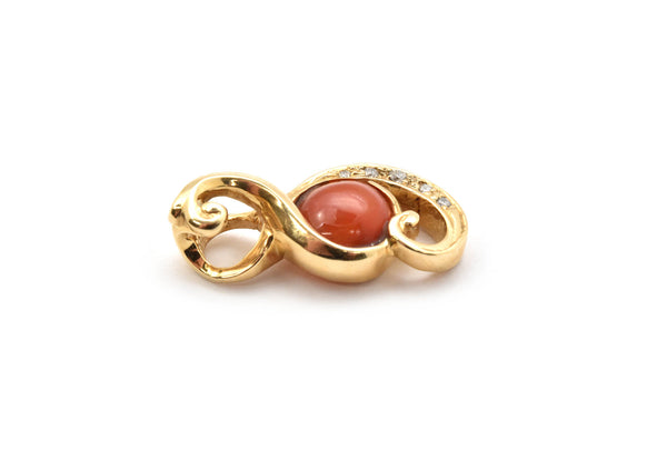 14k Yellow Gold, Fire Opal and 0.21ct Diamond Pendant