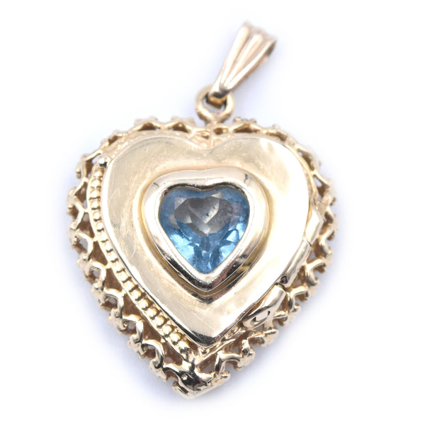 14 Karat Yellow Gold Blue Topaz Heart Pendant