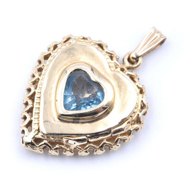 14 Karat Yellow Gold Blue Topaz Heart Pendant