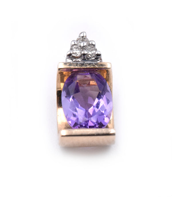 14 Karat Yellow Amethyst and Diamond Pendant