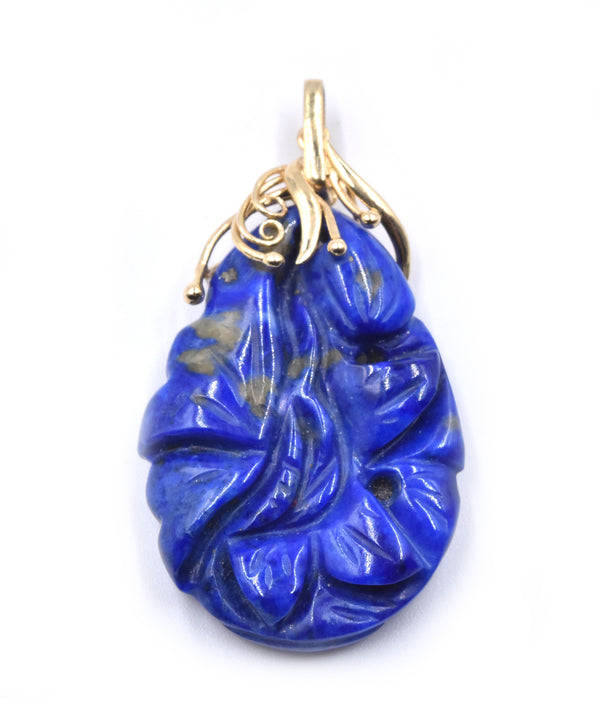 14 Karat Yellow Gold Carved Lapis Pendant