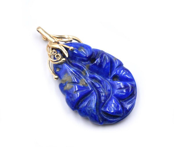 14 Karat Yellow Gold Carved Lapis Pendant