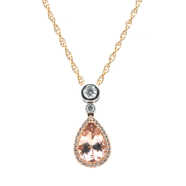 14 Karat Rose and White Gold Morganite and Diamond Pendant