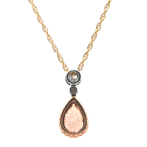 14 Karat Rose and White Gold Morganite and Diamond Pendant