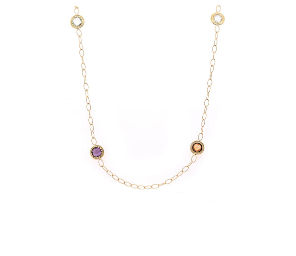 14 Karat Yellow Gold Multi-Gemstone Station Necklace