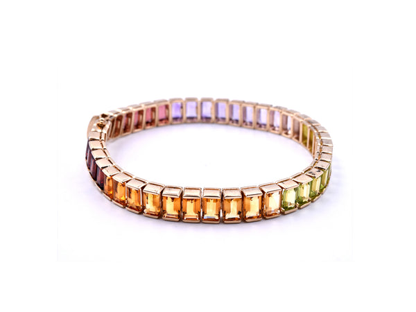 14k Yellow Gold Rainbow Multi Gemstone Tennis Bracelet