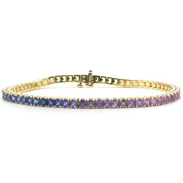 14 Karat Yellow Gold Rainbow Sapphire Tennis Bracelet