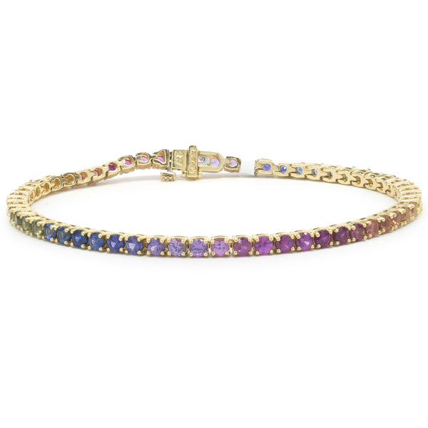 18 Karat Yellow Gold Rainbow Sapphire Tennis Bracelet