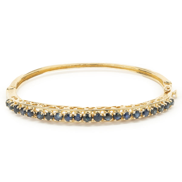 14 Karat Yellow Gold Vintage Sapphire Bangle Bracelet