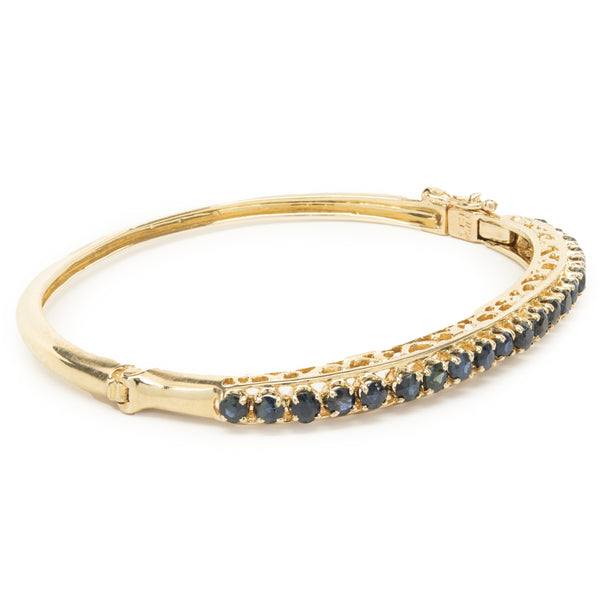 14 Karat Yellow Gold Vintage Sapphire Bangle Bracelet