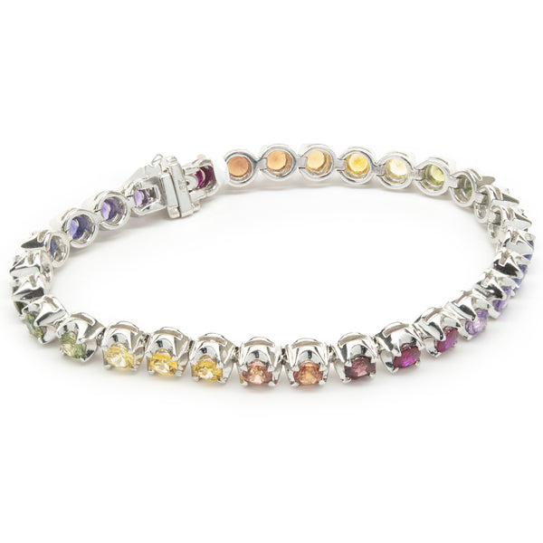 18 Karat White Gold Rainbow Sapphire Tennis Bracelet