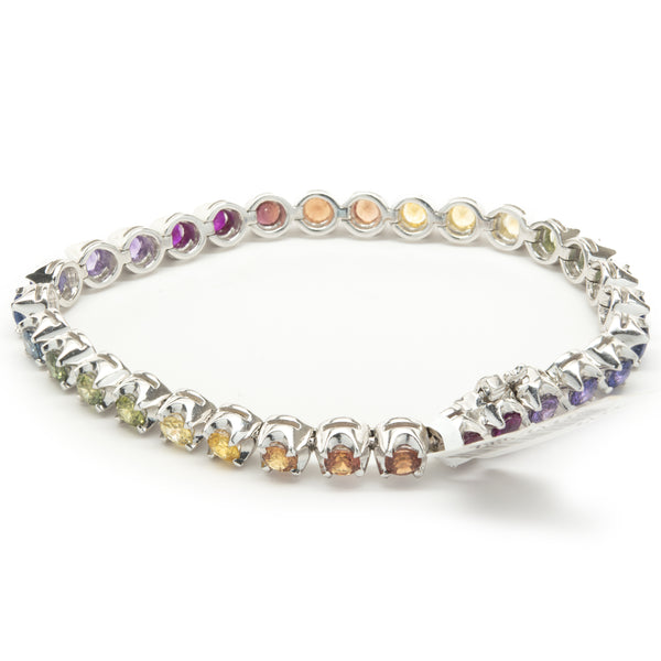 18 Karat White Gold Rainbow Sapphire Tennis Bracelet