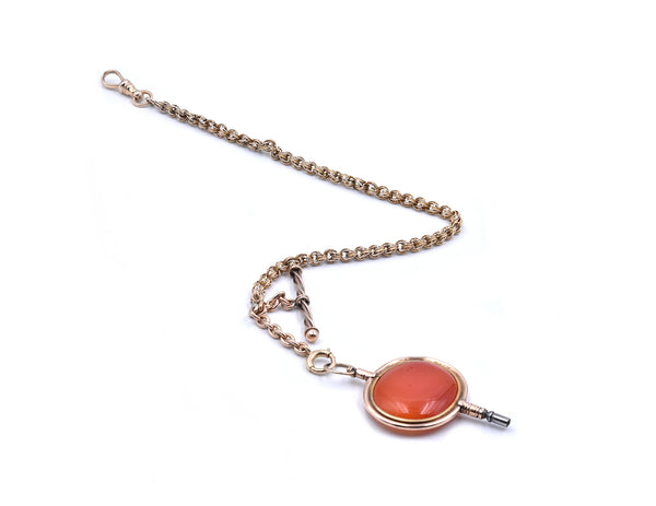 Vintage 14 Karat Yellow Gold Carnelian Fob on 10 Karat Yellow Gold Chain