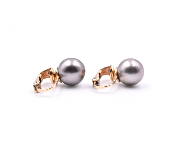 14k Yellow Gold Black Tahitian South Sea Pearl Earrings