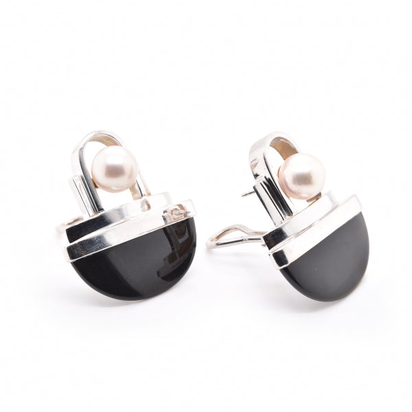 Gabriel Ofiesh 14k White Gold Cultured Akoya Pearl & Onyx Earrings