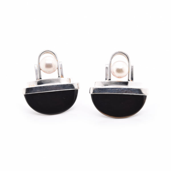 Gabriel Ofiesh 14k White Gold Cultured Akoya Pearl & Onyx Earrings