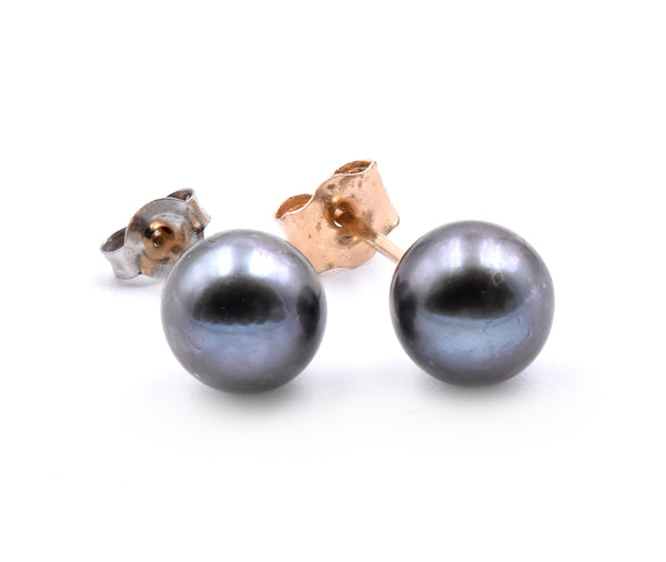 14 Karat Yellow Gold Tahitian Pearl Stud Earrings