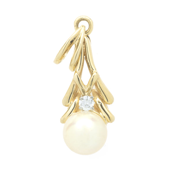 14k Yellow Gold Pearl and Diamond Pendant