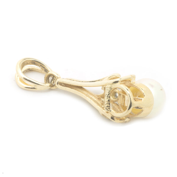 14k Yellow Gold Pearl and Diamond Pendant