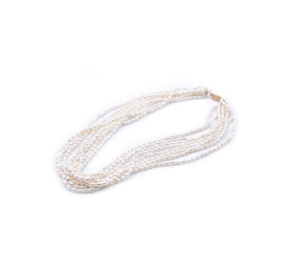 14 Karat Yellow Gold 8 Strand Potato Pearl Strand Necklace