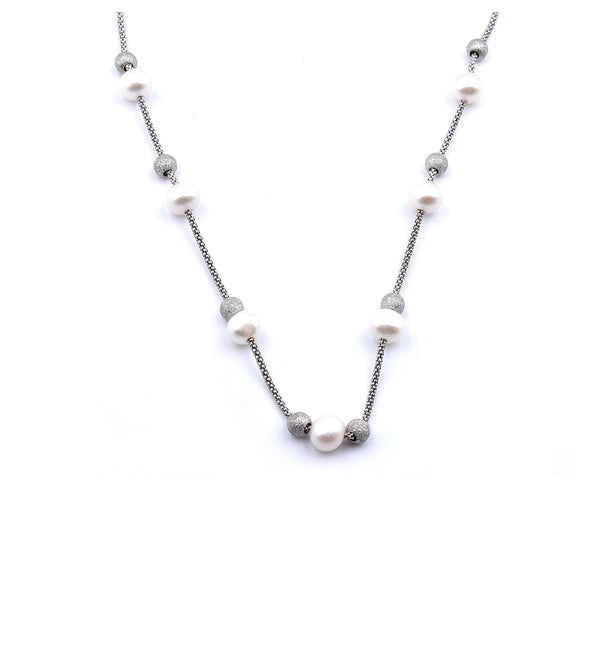 Frederic Duclos Pearl and Sterling Silver Station Necklace