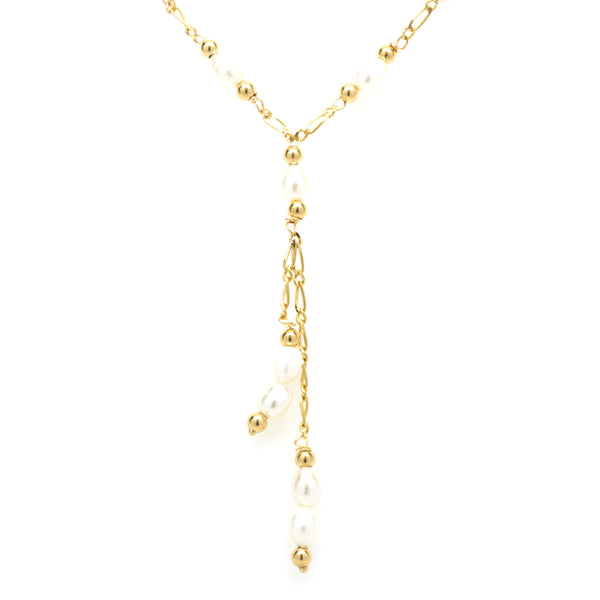 14 Karat Yellow Gold Pearl By The Yard Lariat Necklace