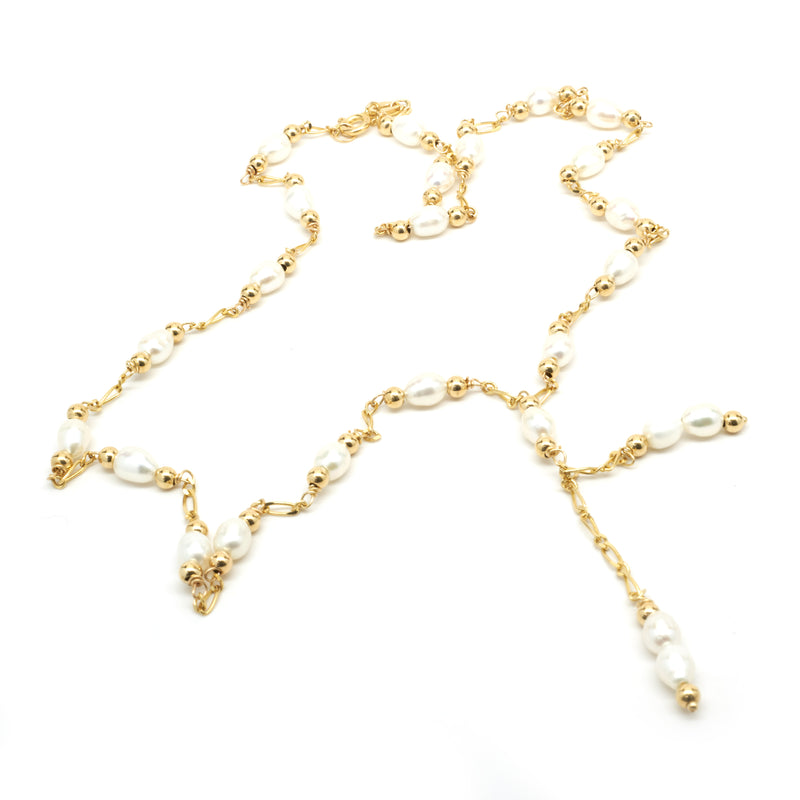 14 Karat Yellow Gold Pearl By The Yard Lariat Necklace