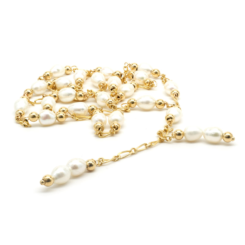 14 Karat Yellow Gold Pearl By The Yard Lariat Necklace