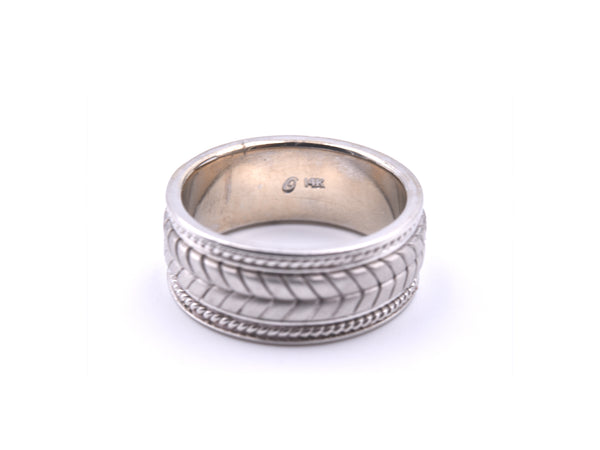 Gents 14k White Gold Carved Rope Band