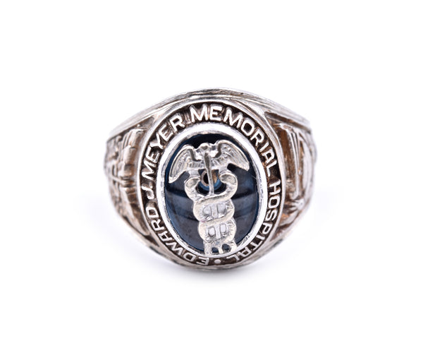 10k White Gold "Edward J. Meyer" Memorial Hospital 1973 Signet Ring