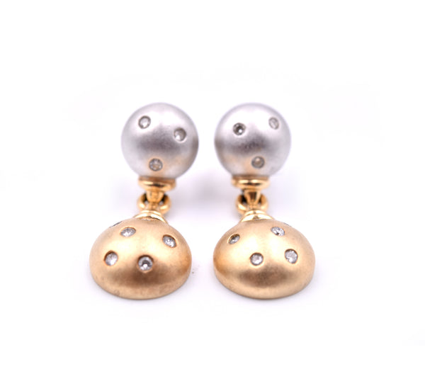 Diamond 14k Yellow and White Gold Ball Earrings