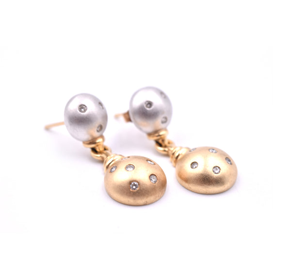 Diamond 14k Yellow and White Gold Ball Earrings