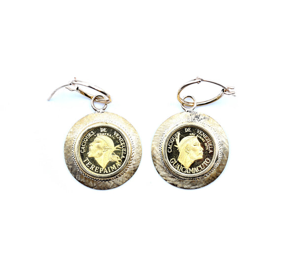 18k Yellow Gold Venezuelan Coin Earring Enhancers with 14k Yellow Gold Huggie Hoops