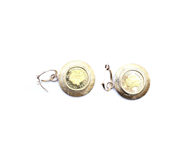 18k Yellow Gold Venezuelan Coin Earring Enhancers with 14k Yellow Gold Huggie Hoops