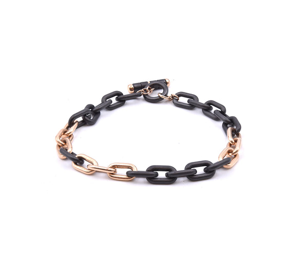 18 Karat Rose Gold and Black Ceramic Oval Link Bracelet