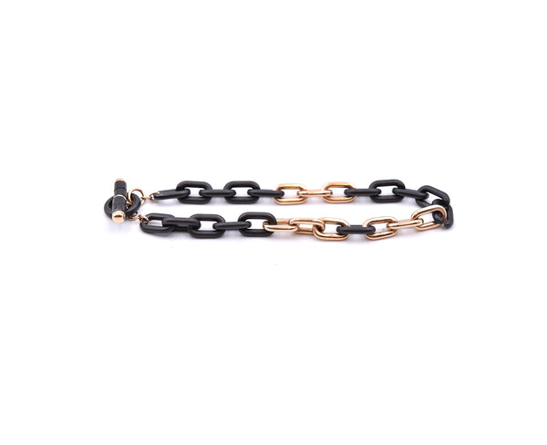 18 Karat Rose Gold and Black Ceramic Oval Link Bracelet