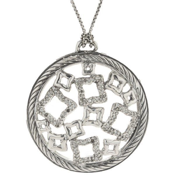 David Yurman Sterling Silver Diamond Quatrefoil Disc Necklace