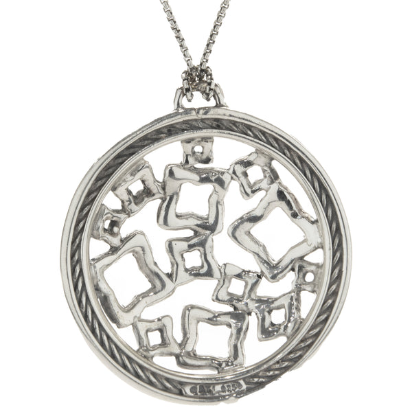 David Yurman Sterling Silver Diamond Quatrefoil Disc Necklace