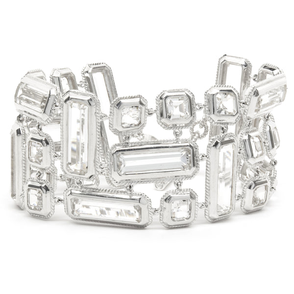 Sterling Silver Wide Crystal Bracelet