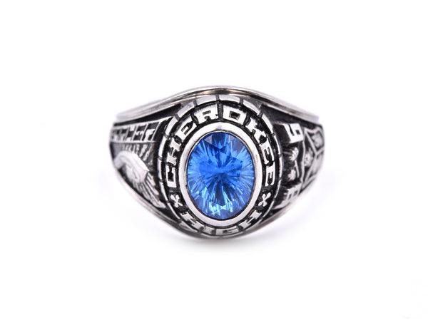 Sterling Silver Synthetic Sapphire 1986 Cherokee H.S. Ladies Class Ring